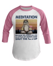 Yoga sloth meditation Baseball Tee tile
