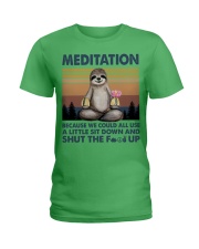 Yoga sloth meditation Ladies T-Shirt tile