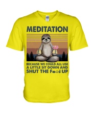Yoga sloth meditation V-Neck T-Shirt tile