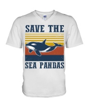 Mermaid sea pandas V-Neck T-Shirt tile