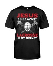 Jesus Is My Savior Lacrosse Is My Therapy Premium Fit Mens Tee tile