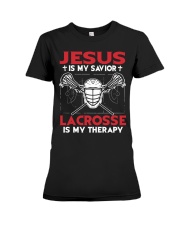 Jesus Is My Savior Lacrosse Is My Therapy Premium Fit Ladies Tee tile