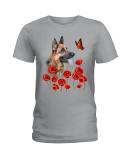 German Shepherd And Flowers Ladies T-Shirt thumbnail