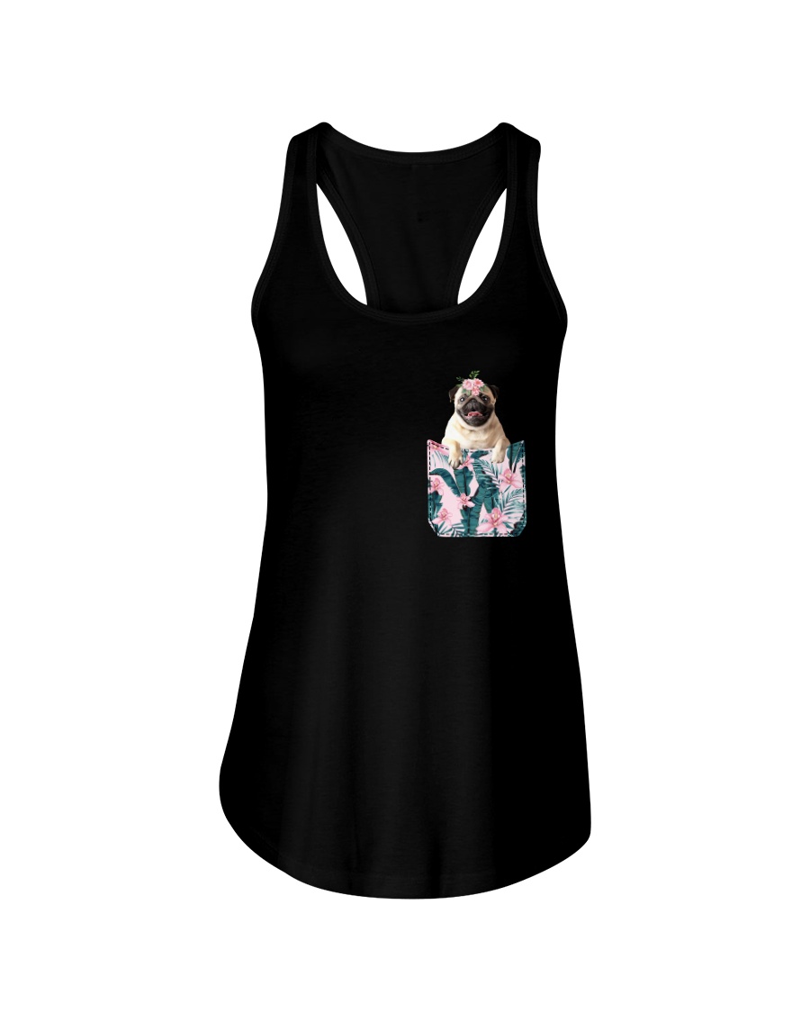 Pug Pocket Flower Ladies Flowy Tank