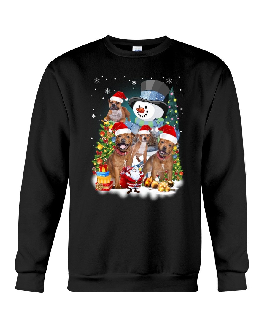 Staffie around snowman 0910 Crewneck Sweatshirt