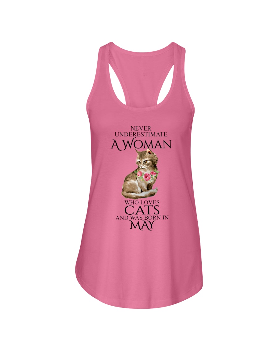 A Woman Loves Cats Born In May T-Shirt Ladies Flowy Tank