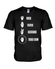 Rock paper scissors table saw V-Neck T-Shirt tile