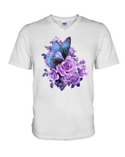 Butterfly Purple Rose - LTE V-Neck T-Shirt tile