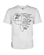 Dragonfly On Lady Hand Heartbeat Infinity - LTE V-Neck T-Shirt tile