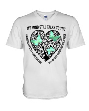 Turquoise Green Butterflies On Heart Tree - LTE V-Neck T-Shirt tile