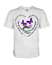 Purple Butterflies On Hand - LTE V-Neck T-Shirt tile