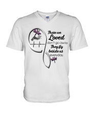 Purple Pink Dragonflies Heartbeat Infinity - LTE V-Neck T-Shirt tile
