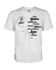 Blue Butterfly Love Never Dies V-Neck T-Shirt tile