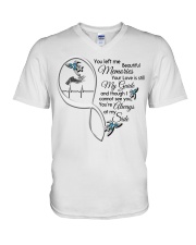 Blue Hummingbird On Lady Hand Heartbeat - LTE V-Neck T-Shirt tile