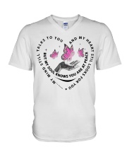 Pink Butterflies Cancer On Hand - LTE V-Neck T-Shirt tile