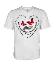 Red Butterflies On Hand - LTE V-Neck T-Shirt tile
