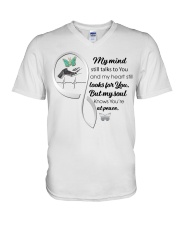 Turquoise Butterfly On Hand Infinity - LTE V-Neck T-Shirt tile