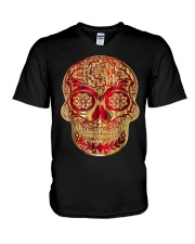Gold Red Sugar Skull T-Shirt Calavera D V-Neck T-Shirt thumbnail