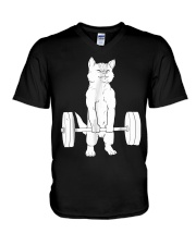 Cat Deadlift Powerlifting T-Shirt V-Neck T-Shirt thumbnail