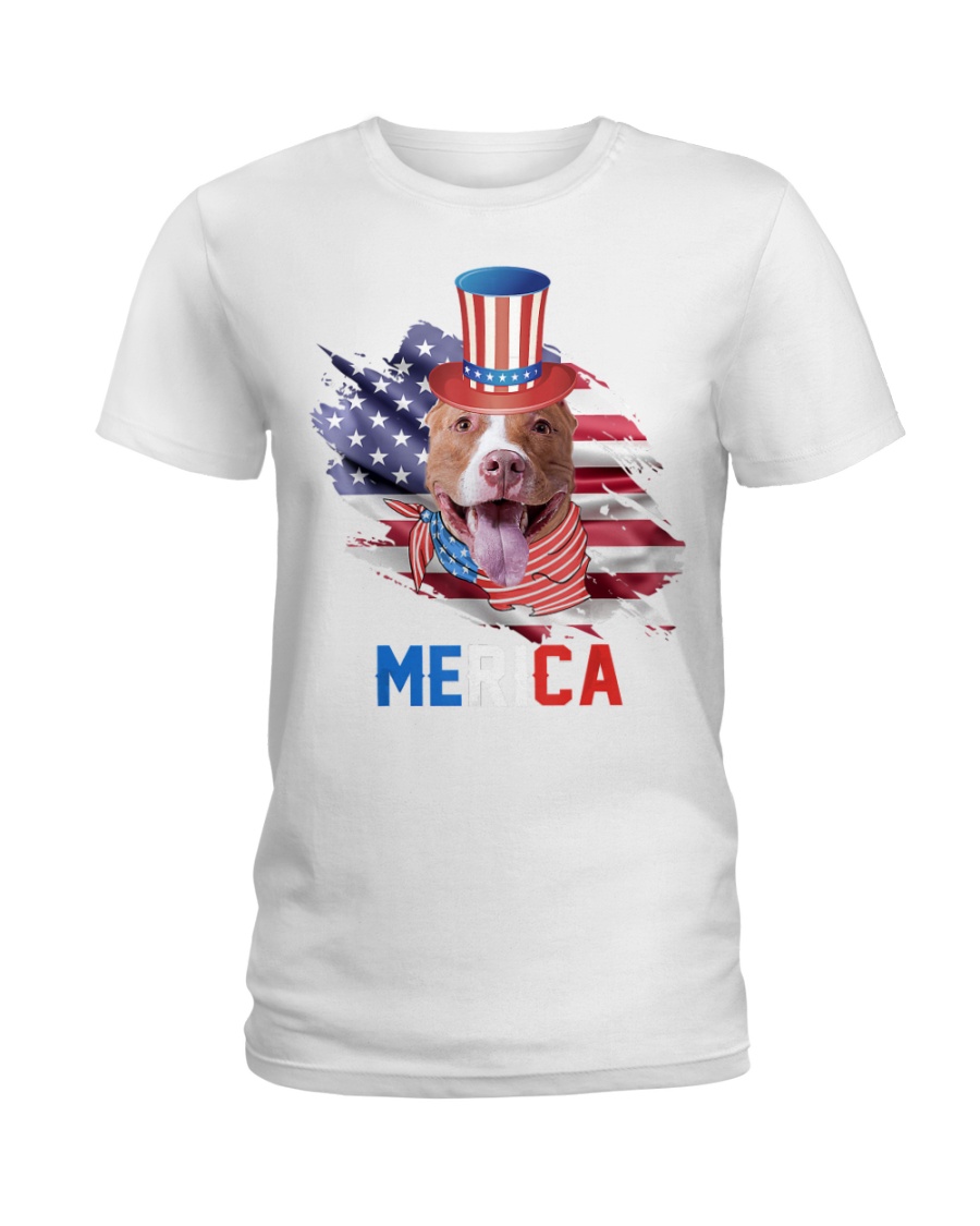 4th of July Patriotic Pitbull Merica Ladies T-Shirt