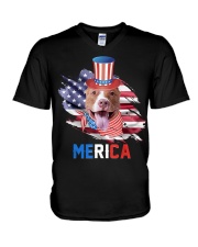 4th of July Patriotic Pitbull Merica V-Neck T-Shirt thumbnail