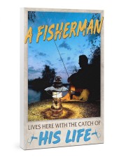 A Fisherman lives here with the catch of His Life Gallery Wrapped Canvas Prints tile