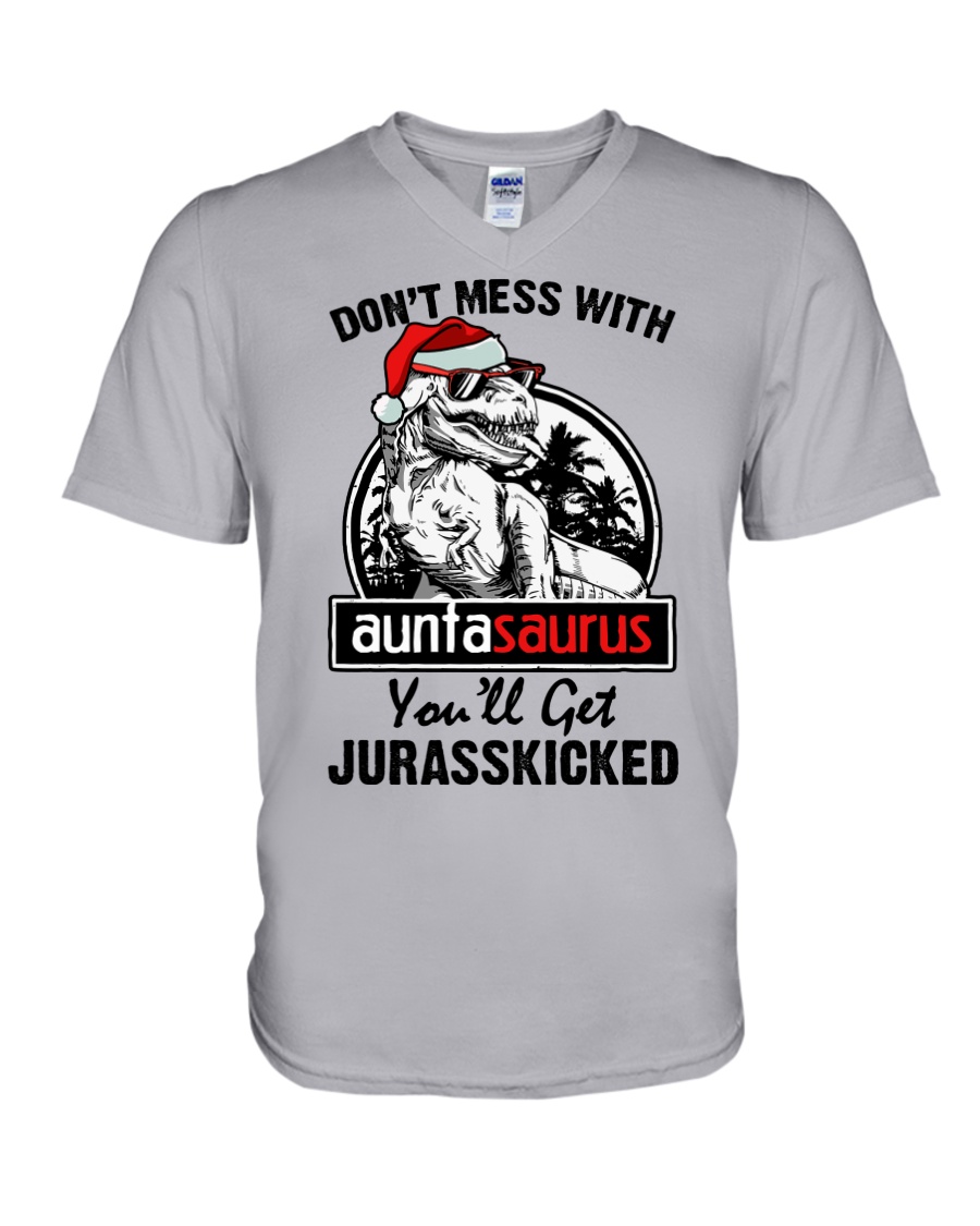 DONT MESS WITH AUNTASAURUS V-Neck T-Shirt