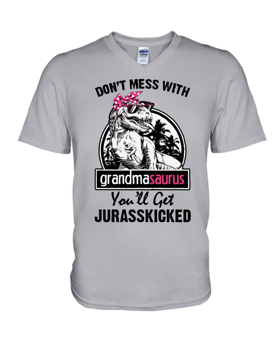 DONT MESS WITH GRANDMASAURUS V-Neck T-Shirt