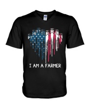 Tractor In Heart Flag V-Neck T-Shirt tile