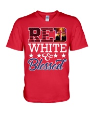 Red White Blessed V-Neck T-Shirt thumbnail