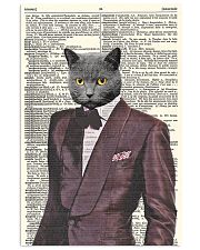 Funny Cat Vintage Dictionary Pages 11x17 Poster front