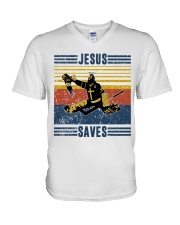 Jesus Saves Hockey Vintage V-Neck T-Shirt tile