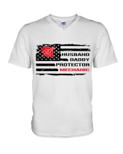 Husband Daddy Protector Mechanic V-Neck T-Shirt tile
