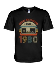 Vintage Social Distancing Since 1980 V-Neck T-Shirt tile