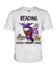 Reading Because Murder is Wrong V-Neck T-Shirt tile