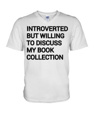 Introverted but willing to discuss my book collection V-Neck T-Shirt tile