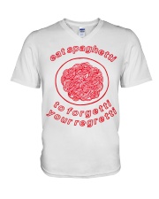 eat spaghetti to forgetti your regretti V-Neck T-Shirt tile