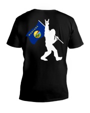 Bigfoot rock and roll Montana flag - Back side V-Neck T-Shirt thumbnail