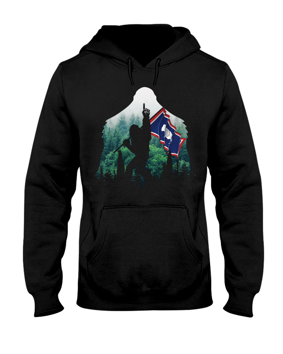 Bigfoot n1 Wyoming flag in the forest Hooded Sweatshirt