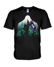 Bigfoot n1 Wyoming flag in the forest V-Neck T-Shirt thumbnail