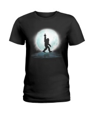 Bigfoot middle finger under moon Ladies T-Shirt thumbnail