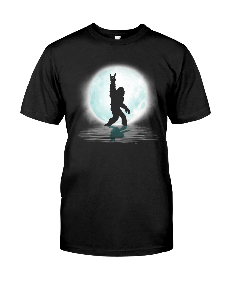 Funny bigfoot rock and roll under the moon Classic T-Shirt