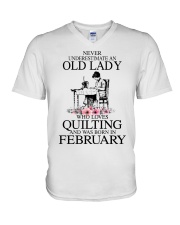 February quilting old lady V-Neck T-Shirt thumbnail