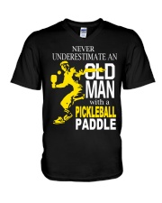 Never Underestimate Old Man with Pickleball V-Neck T-Shirt thumbnail