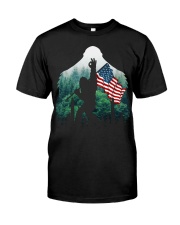 Bigfoot ok sign USA flag in the forest Classic T-Shirt thumbnail