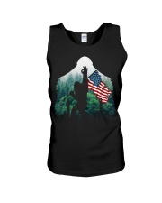 Bigfoot ok sign USA flag in the forest Unisex Tank thumbnail