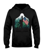 Bigfoot ok sign USA flag in the forest Hooded Sweatshirt front