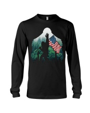 Bigfoot ok sign USA flag in the forest Long Sleeve Tee thumbnail