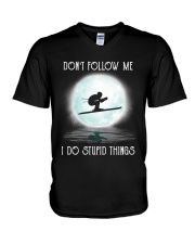 Skiing under the moon V-Neck T-Shirt thumbnail