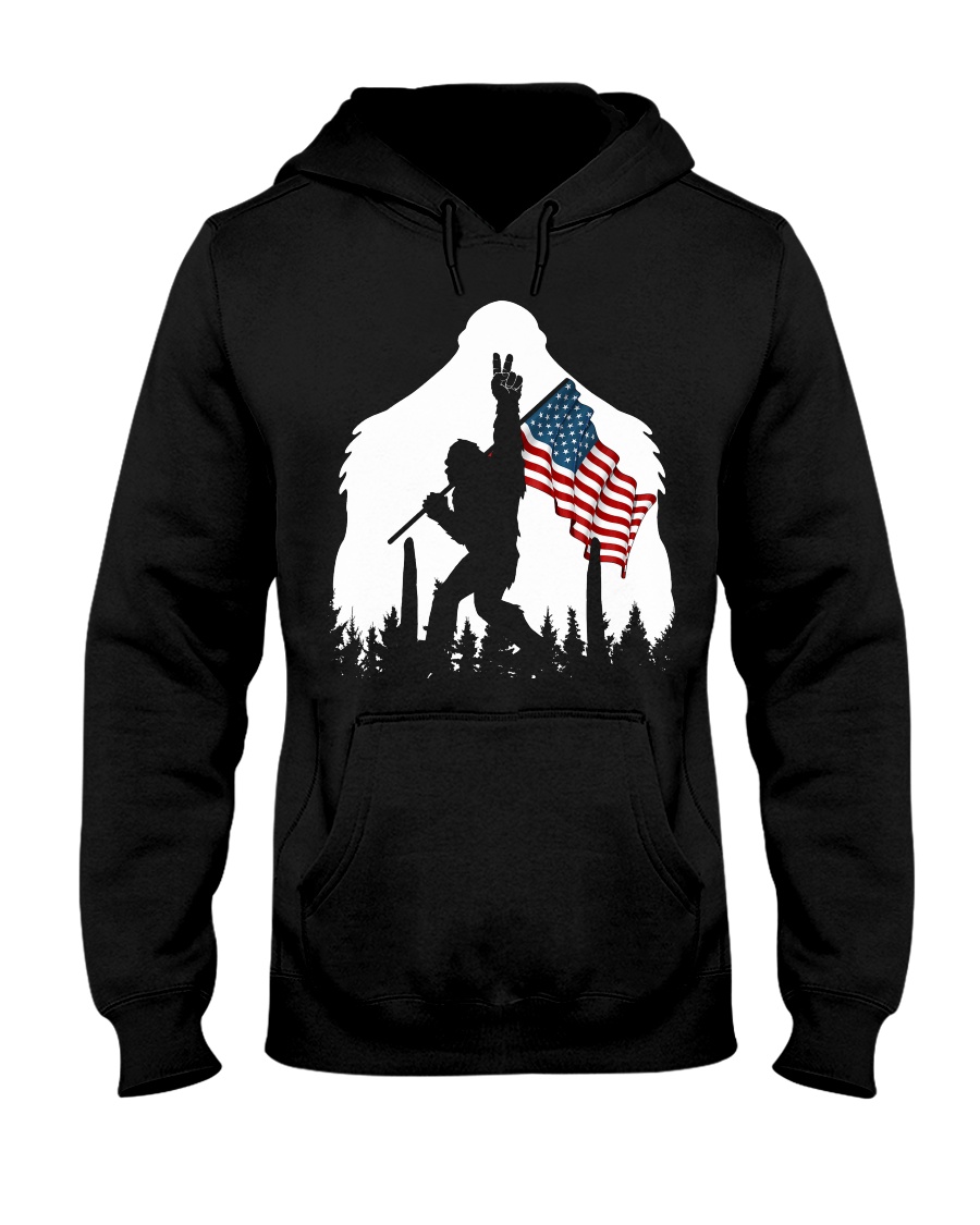 Bigfoot peace sign USA flag Hooded Sweatshirt